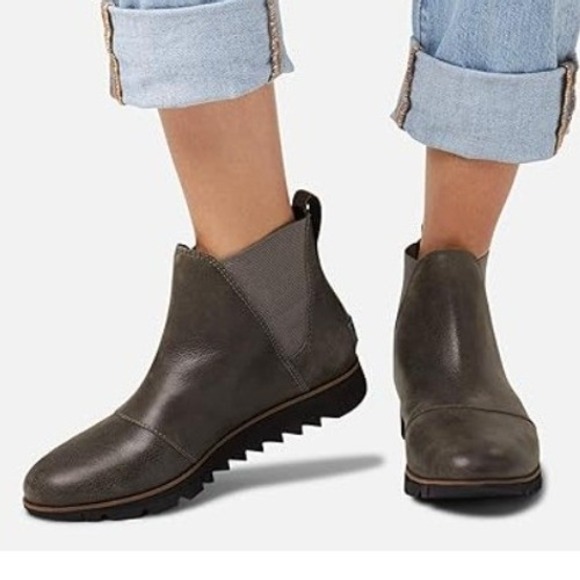 Sorel Shoes - Sorel Harlow Chelsea Boots Gray Leather Waterproof Ankle Booties Womens 7.5